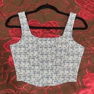 Women's Blue Tweed Crop Top